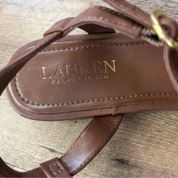 Ralph Lauren Brown Leather Sandals with Gold Accents - Picture 4 of 5